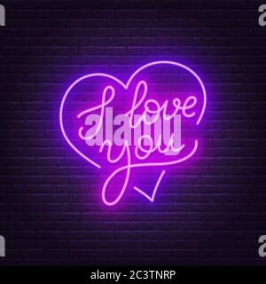 I love you neon lettering . Heart sign. Stock Vector