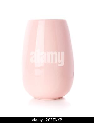 Decorative ceramic pink vase on white background. Stock Photo