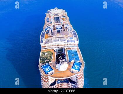 Aerial photo of Allure of the Seas cruise ship, Oasis-class cruise ship Stock Photo