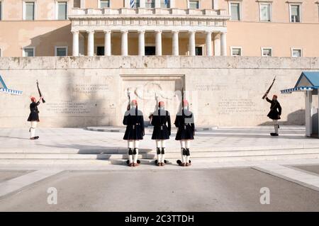 Changing the guards ceremony, Parliament building,  Syntagma Square, Athens, Greece Stock Photo