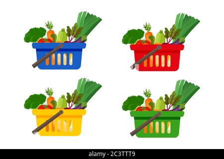 Shopping basket full of vegetables  Stock Vector