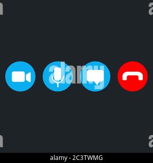 Video call icons set on blue back Stock Vector