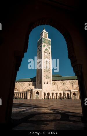 Panoramic view at the Mosque of Hasan II. in Casablanca. Casablanca is the largest city in Morocco.