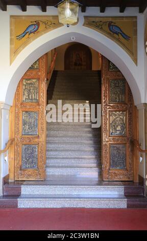 Door and stariway in Kykkos monastery in Cyprus Stock Photo