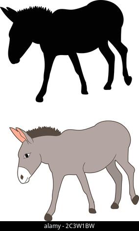 isolated, silhouette of a donkey goes on a white background Stock Vector