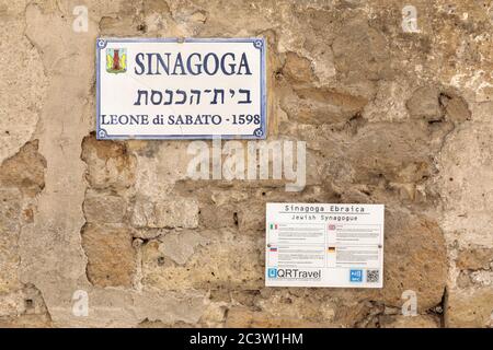 Street sign in the medieval hill town of Pitigliano, Tuscany, Italy Stock Photo