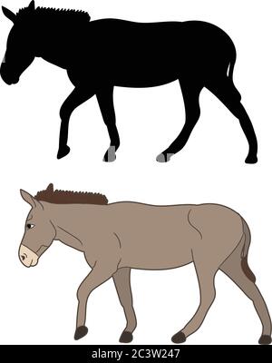 vector, isolated, silhouette of a donkey goes on a white background Stock Vector