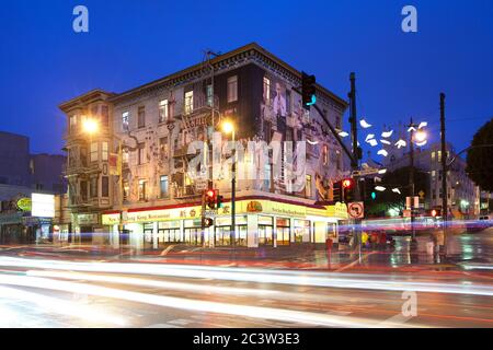 San Francisco, California, United States - Painted mural  on building in San Francisco’s Chinatown. Stock Photo