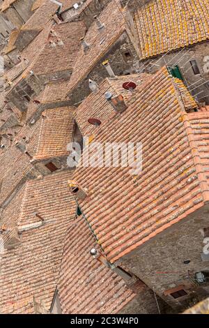 Traditionally tiled roof tops in the medieval hill town of Sorano, Tuscany, Italy Stock Photo