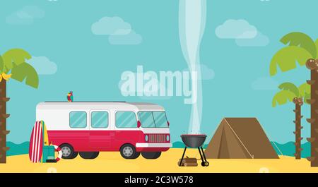 Vector caravan trailer camping in flat style Stock Vector Image & Art ...