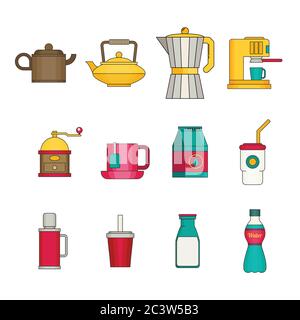 Drink icon set. Flat vector Stock Vector