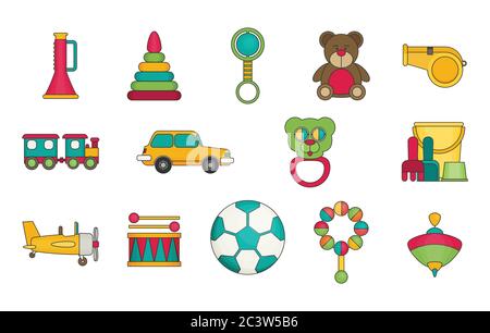 Baby toys flat icon set vector Stock Vector