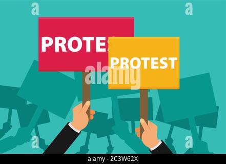 Hand holding protest sign flat illustration Stock Vector