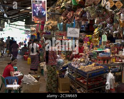 dh Thanlyin Myo Ma Market YANGON MYANMAR Local Burmese girls markets grocer stall seller marketplace bazaar asia Stock Photo
