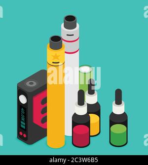 Isometric Icon of Vape device set. Flat vector. Stock Vector
