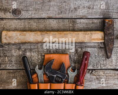 LABOR DAY. Hand tools lying on the table Stock Photo