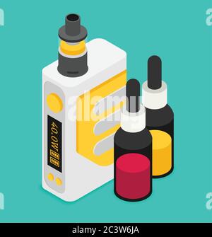 Isometric Icon of Vape device set. Flat vector. Stock Vector