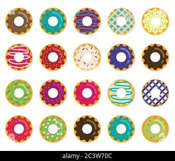 Set of doughnuts in cartoon style illustration Stock Vector Image & Art ...