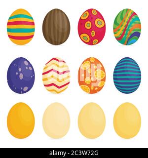 Set of Easter eggs with different texture on a white background Stock Vector