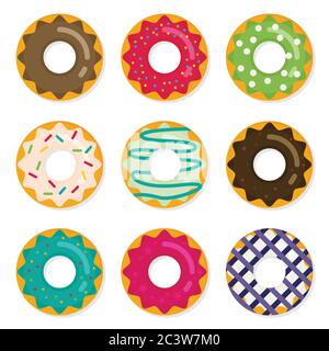 Set of doughnuts in cartoon style illustration Stock Vector Image & Art ...