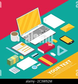 Isometric vector art creative office, workplace. Stock Vector