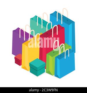 Collection of colorful isometric bags Stock Vector