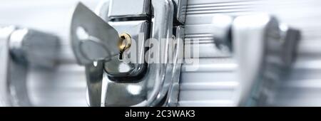 Business secret suitcase with handle Stock Photo