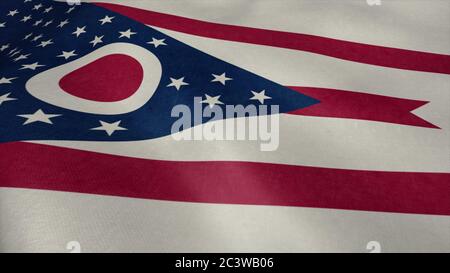 Flag of Ohio video waving in wind. Realistic US State flag background. 3d rendering Stock Photo