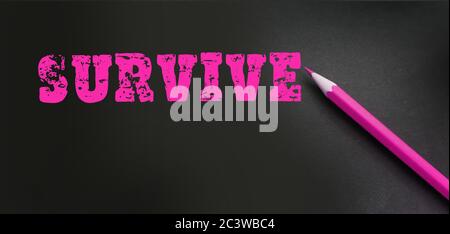 Conceptual hand writing showing Survive. Business photo text try be always ready to do or deal with something. pink pencil back background, selective Stock Photo