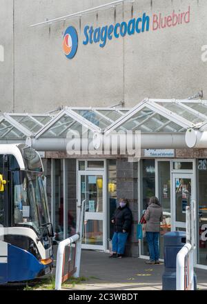 Stagecoach at Elgin, Alexandra Road, Elgin, Moray, UK. 22nd June, 2020. UK, IV30 1PW. This is passengers boarding a Bus in Elgin, all wearing their Masks. Credit: JASPERIMAGE/Alamy Live News Stock Photo