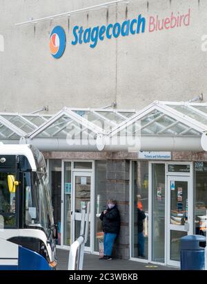 Stagecoach at Elgin, Alexandra Road, Elgin, Moray, UK. 22nd June, 2020. UK, IV30 1PW. This is passengers boarding a Bus in Elgin, all wearing their Masks. Credit: JASPERIMAGE/Alamy Live News Stock Photo