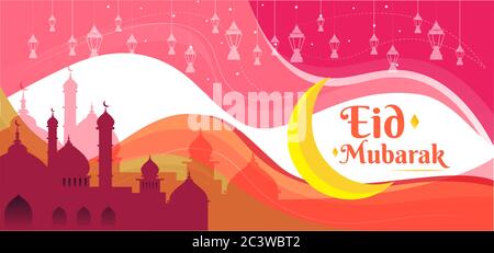 Eid Mubarak colorful abstract greeting card, poster, vector illustration, editable Stock Vector