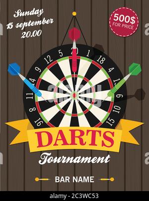 Game illustration with darts in flat design style. Stock Vector