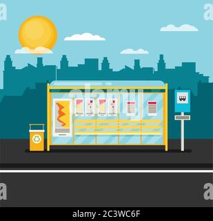 public city transportation system item bus stop, front view Stock Vector