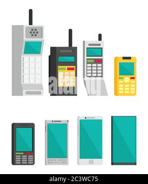 Cell phone evolution illustration. Flat vector. Stock Vector