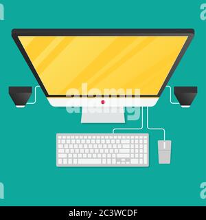 Desktop personal computer isolated on background. Top view. Stock Vector