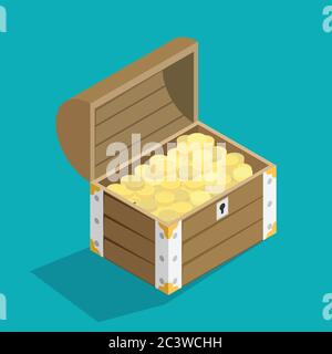 open treasure chest isolated flat isomertic design Stock Vector