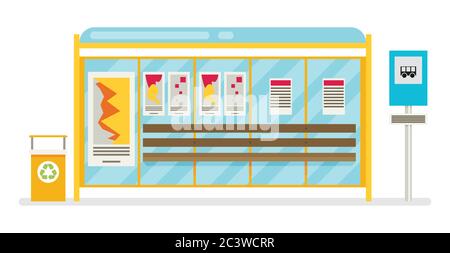 public city transportation system item bus stop, front view Stock Vector