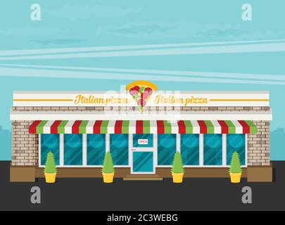 Facade of pizzeria flat vector. Stock Vector