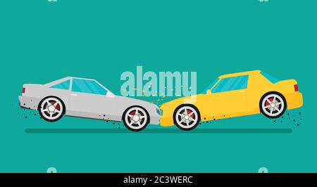 Car crash. Two cars hit head-on. Flat design Stock Vector Image & Art ...