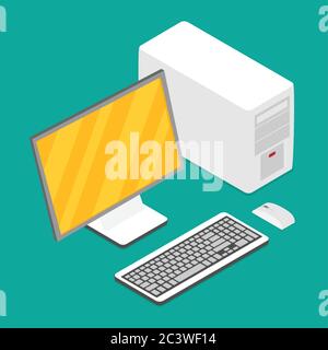 Flat isometric computer vector Stock Vector