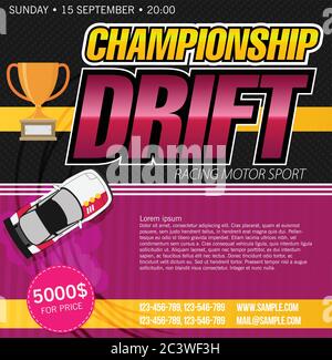 Top view of a drifting cars. Drift banner for web or print. Flat vector. Stock Vector