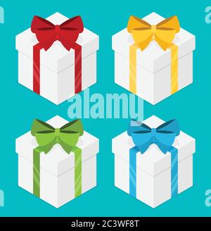 Vector illustration present boxes set with ribbons isometric Stock Vector