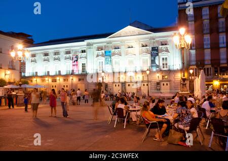 Terrace and Español theatre, night view. Santa Ana Square, Madrid, Spain. Stock Photo