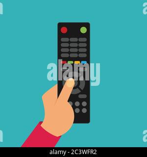 Human hand with black remote TV Control Stock Vector