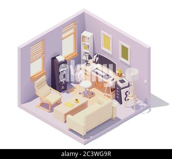 Vector isometric home office room Stock Vector