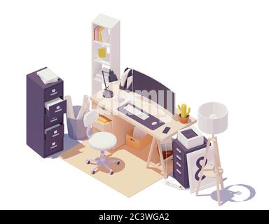 Vector isometric office workplace Stock Vector