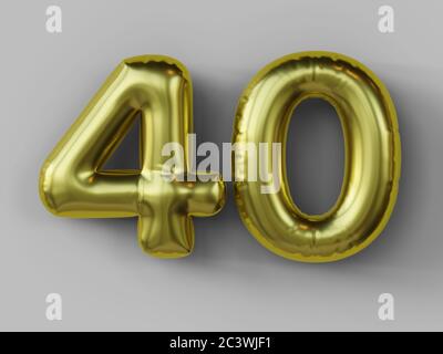 Golden balloon in shape of number 40  isolated. 3d illustration. Stock Photo