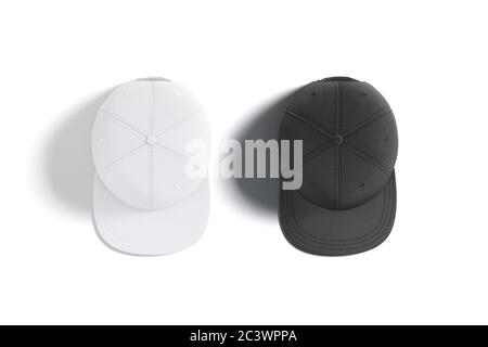 Blank black and white jeans snapback mockup set, top view Stock Photo