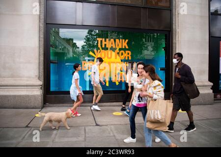 London during the pandemic, June 2020. People walk outside Selfridges, Oxford Street Stock Photo